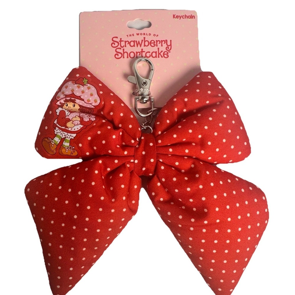 Strawberry Shortcake Red Polka Dot Bow Keychain Bag Charm Cute Kawaii